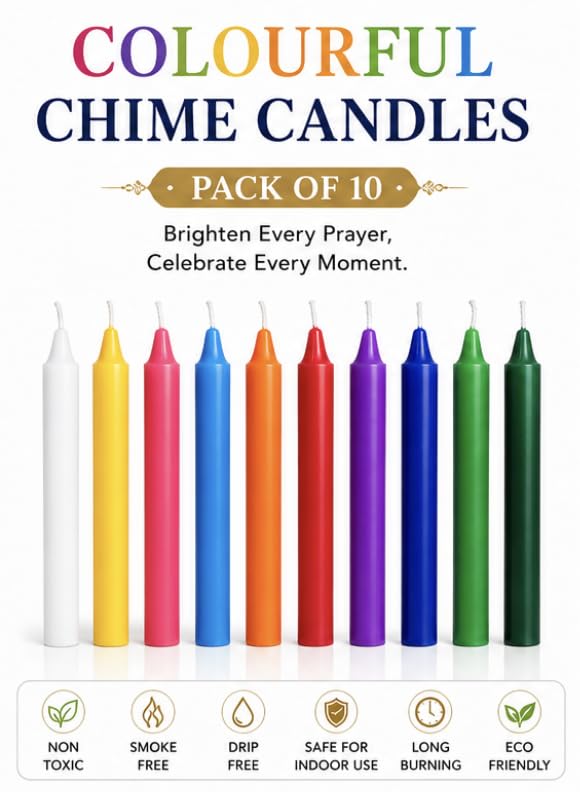 Image of Pahadi Craft Colourful Chime Candles (Pack 10 pcs, HT- 4Inches) | Vibrant Decorative Festival Candles for Puja, Prayers & Gifting