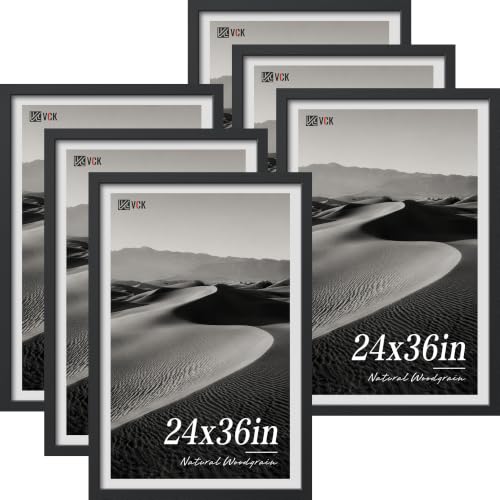 Image of VCK 24x36 Poster Frames Black - 6 Pack, Wide Border Wood Picture Frame, Multi-Directional Display Family Photos, Office Prints, Studio /Gallery, Wall Hanging