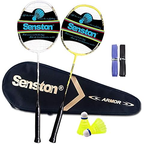 Senston 2 Player Badminton Set Carbon Badmintonschläger Graphit Badminton Schläger Perfect Badminton Schlaeger Cover