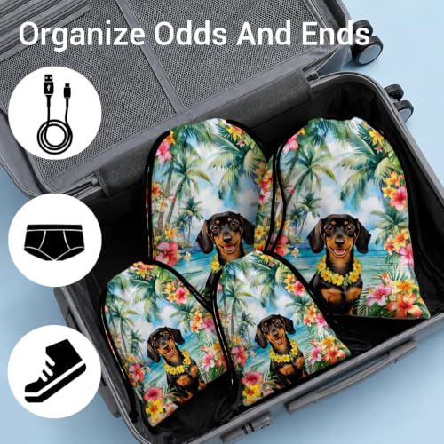 Image of Dachshund Flower Drawstring Bag Gym Pouch Bags for Storage Cloth Shoes