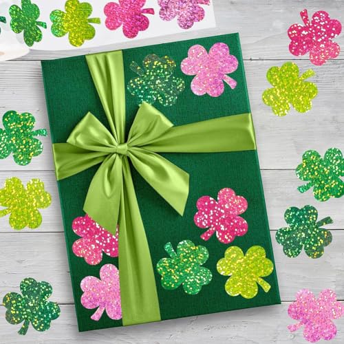 Image of 500Pcs St. Patrick's Day Stickers 1in Laser Shamrock Clover Stickers Roll 3 Colors Holographic Self-Adhesive Waterproof Irish Sticker Decor for Bottle Scrapbook Journal Envelopes Decorations