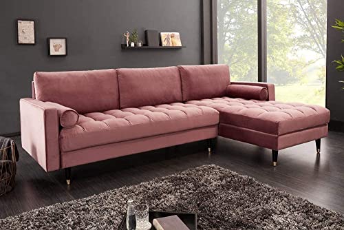 Ecksofa 260cm Ottomane beidseitig Comfort alt-rosa Samt Federkern Design Elegant 3er-Sofa Lounge – Bild 5
