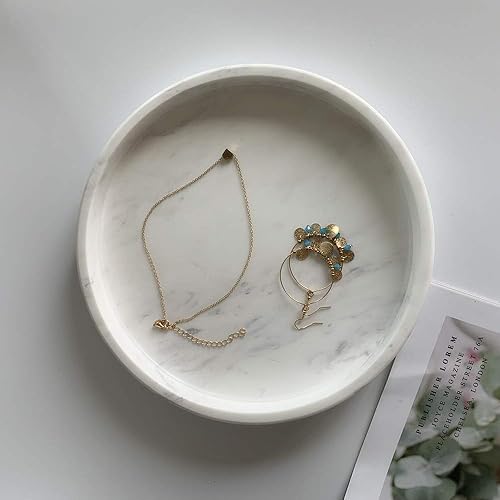 Miniatura 13 de Bandeja de tocador de mármol natural, bandeja para joyas de perfume, bandeja otomana redonda para bebidas, mesa de café, decoración del hogar