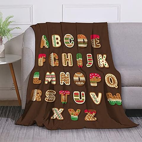 DUISE Flannel Throw Blanket 50x60 Inch, Cute Gingerbread Christmas Alphabet, Soft Lightweight Warm Cozy Flannel Throw Blanket for Couch Bed Sofa, Christmas Cookie Alphabet A Through Z Throw Blanket Cover
