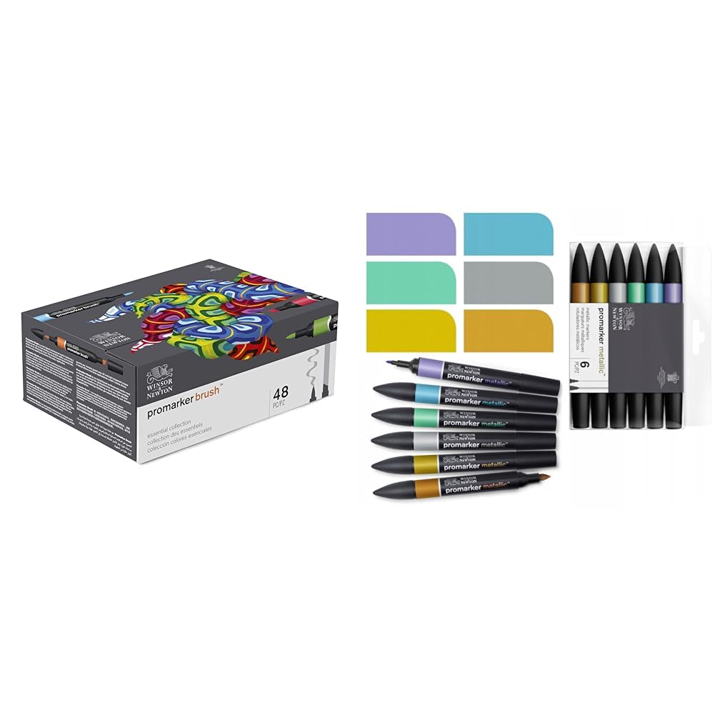 Winsor & Newton Promarker Brush Coffret X48 Collection des essentiels & Promarker Metallic Set de 6