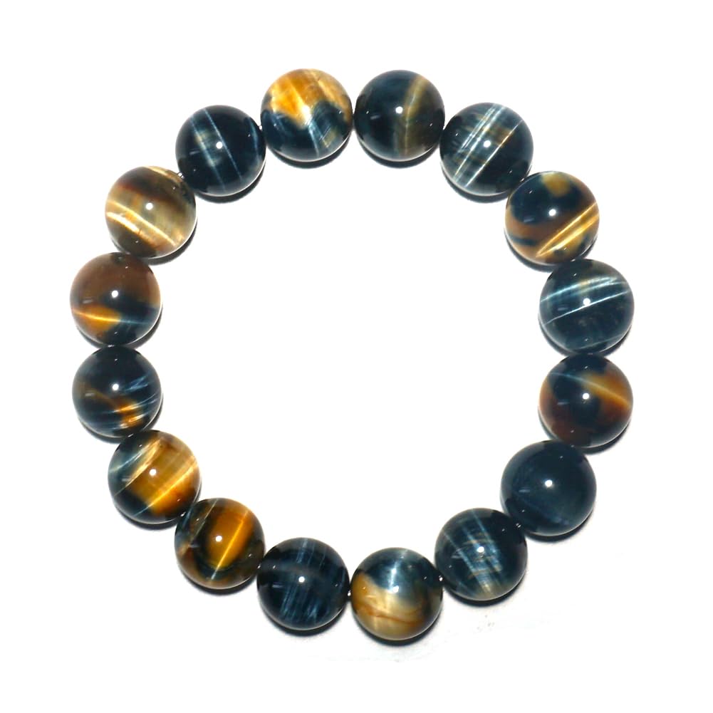 Pulsera de ojo de tigre azul de 14 mm con ojo dorado, se adapta a muñecas de 8 a 8.5 pulgadas, hombres y mujeres, protección contra la gema malvada, piedra natal natural para junio