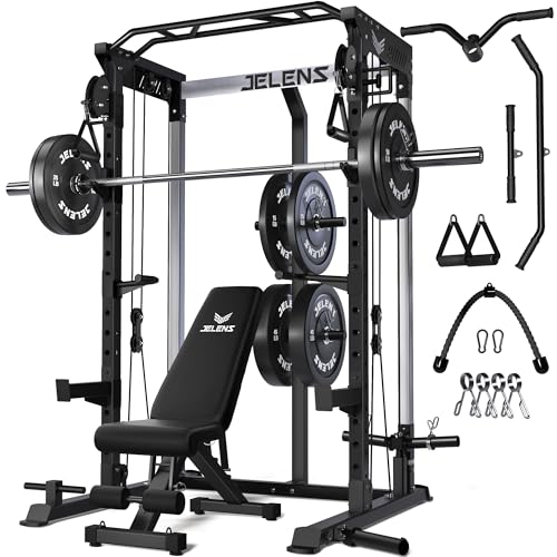 Image of JELENS C21 Power Cage, 2000LBS Multi-Function Power Rack with Independent Dual Pulley System, All-in-One Squat Rack for Cable Crossover, Home Gym Workout Machine