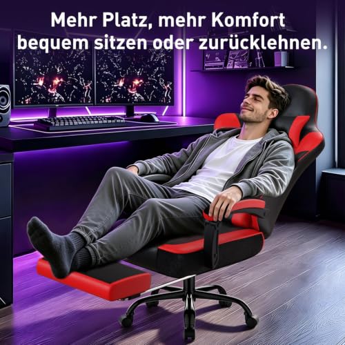 minnouat Gaming Stuhl Ergonomischer mit Fußstütze, Gaming Chair Bürostuhl 150 kg Belastbarkeit, Gamer Stuhl aus Kunstleder… – Ansicht 2