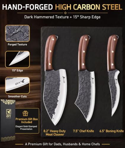 3PCS Hand Forged Butcher Knife Set, Meat Cleaver Chef Knife & Boning Knife - image 6