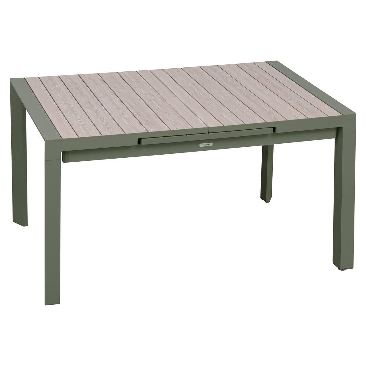 Hespéride - Table de Jardin Extensible Evasion Vert Laurier - 8 Places - Aluminium Antirouille Aluminium Effet Bois - Meuble d'Extérieur Rallonge