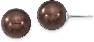 Majestik Prata Esterlina 925 13 mm Marrom Imitação de Concha do Mar Sereia Náutica Joia de Pérola, Brincos Redondos, Jóias Finas para Mulheres Presentes Para Ela, Pérola, Pérola