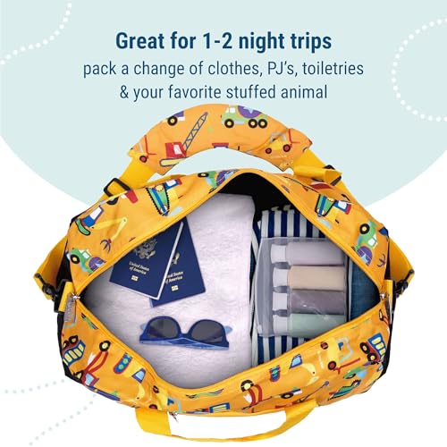 Image of Wildkin Kids Overnighter Duffel Bag - Carry-On Travel Bag for School & Sleepovers, Lightweight, Durable, Boys & Girls Ages 4-15 - Under Construction