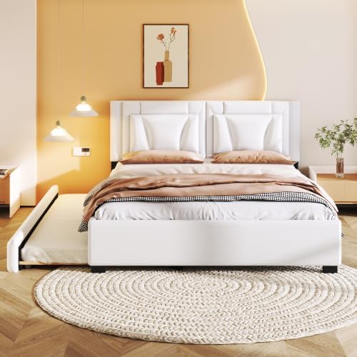 Queen bed frame with twin trundle fully extended