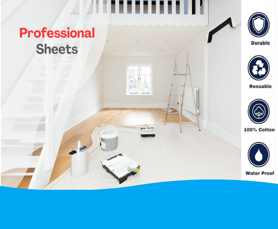 Laminated Cotton Dust Sheets for Decorating & Painting, 12ft x 6ft, Plastic Polythene Backing (1), Cream - Image 4