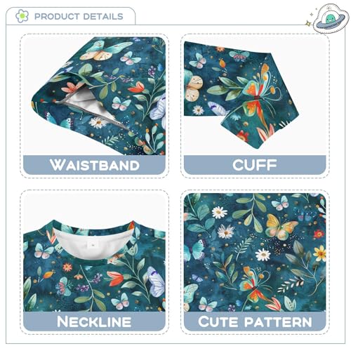 JUNZAN Colorful Butterflies and Flowers Teal Green Kids Girls Hooded Sweatshirt Crewneck Fall Tops Shirts Athletic 4T3