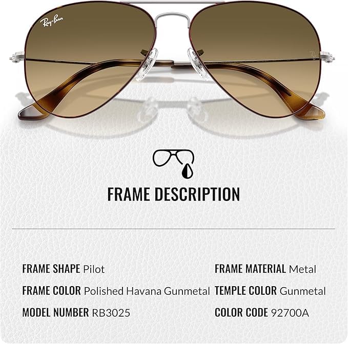 Image of Ray-Ban RB3025 AVIATOR LARGE METAL Pilot Shape Sunglasses for Men & Women with Official Eyewear Kit