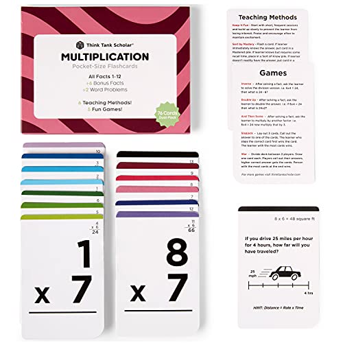 Think Tank Scholar Multiplication Flash Cards | 150 Facts: All Facts 1-12 | Pocket-Size Flash Cards | 6 Teaching Methods and 5 Fun Games