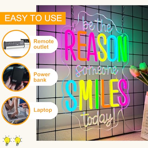 Image of Allball Be The Reason Someone Smiles Today Neon Sign, Motivational Neon Light USB Powered LED Dimmable Inspirational Sign, for Classroom Office Bedroom Living Room Wall Decor(15.7 * 9.8 In)