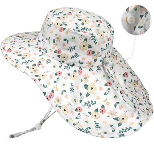 HONGTEYA Baby Toddler Sun Hat Summer Adjustable Bucket Hats with UPF 50+ Wide Brim for Kids Boys Girls 1-12 Years
