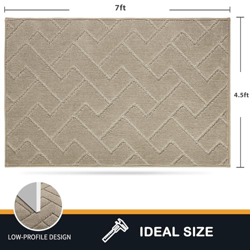 PURRUGS Easy Care Area Rug 4.5ft x 7ft, Non-Slip Machine Washable Entry Rug, Dog Door Mat, Stain Resistant Accent Rug for Hallway, Bedroom, Living Room and Mudroom, Taupe