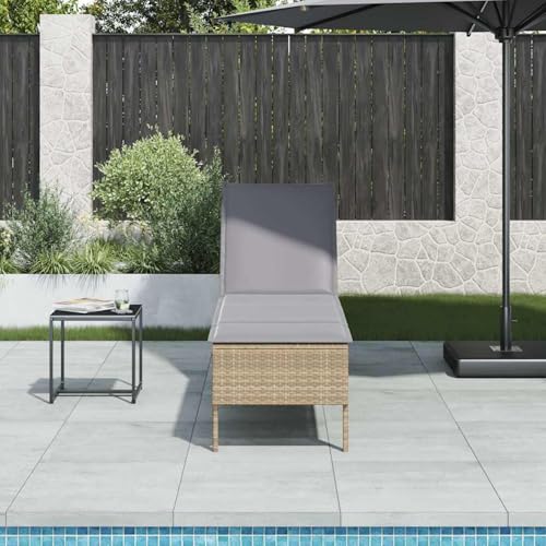 Sonnenliege mit Auflage Beige 55x200x44 cm Poly Rattan,...