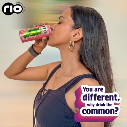 Image of Rio Pink Guava Fruit Drink Can | Soft Drink | Exotic Fruit Juice + Fizz | Rich In Vitamin C and Honey | Pack of 12 | 250 ml