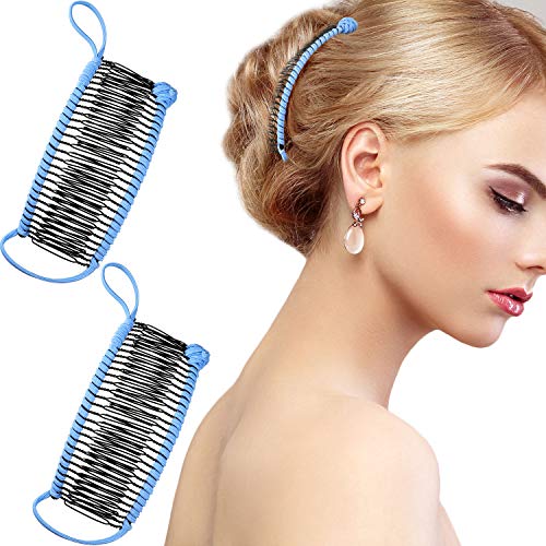 2 Pieces Banana Clip Comb Stretchy Banana Comb Hair Clips Multipurpose Hair Comb for Women Girls Thick Curly Hair (Light Blue)