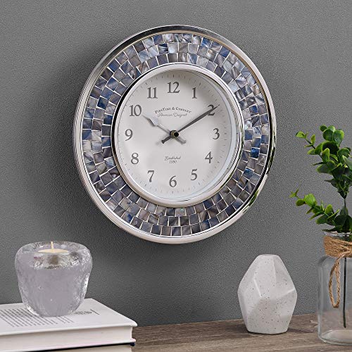 FirsTime & Co. Lagoon Blue Pearl Mosaic Clock, American Crafted, Gray Pearl, 10.25 x 1.75 x 10.25 ,