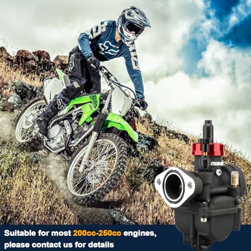 NIBBI PE28 Carburetor with 48mm Air Filters Kit,PE28mm FL Motorcycle Carb Fit for 200cc-250cc Dirt Bike Pit Bike Apollo TaoTao Lifan Kayo Honda SSR Motor