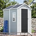 CDCASA 6x4 FT Resin Shed, Waterproof Outdoor Storage Shed with Floor & Lockable Door & Window & Vents, Plastic Tool Shed for Outside, Patio, Poolside, Dove Grey