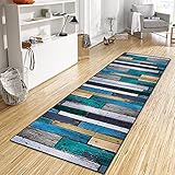 WTHYGB Teppich Läufer Flur Küche 40x60 cm, Modern rutschfest Waschbar Dauerhaft Küchenläufer Flurläufer, Lang Polyester Blau Muster Teppichläufer für Korridor, Schlafzimmer, Innen Wohnzimmer