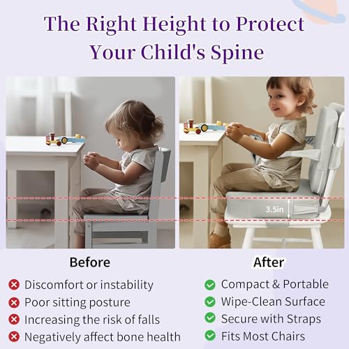 Image of Toddler Booster Seat for Dining Table with Backrest, Waterproof PU Cushion
