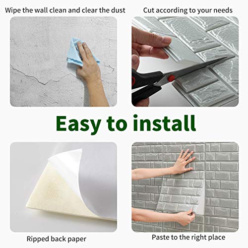WADILE 3D Wallpaper Brick 20PCS Self Adhesive Peel and Stick Removable Wall Panels Waterproof PE Foam for Bathroom Living Room Home Decoration