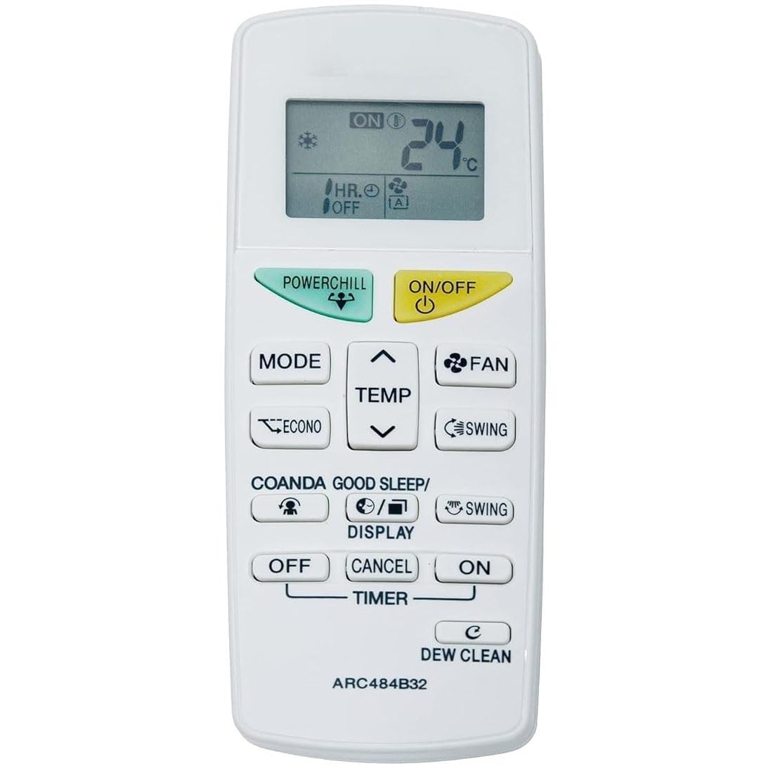 Remote Control for DAIKIN AC ARC484B32 (No Backlight) with Dew Clean Function Model 132L Suitable for Split/Window AC (Match with Your Old Remote for Exact Buttons)