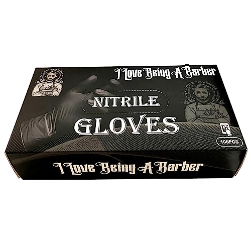 HAIRFUSION I Love Being A Barber - Professional Heavy Duty Disposable Nitrile Gloves - Powder & Latex Free - Touch Screen - Box of 100 (Large)