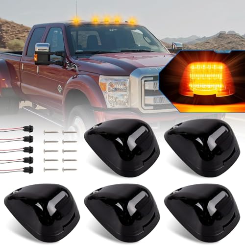 HOCOLO 5x Smoke Lens Rooftop Cab Clearance Light, Roof Top Marker Running Amber/White LEDs Lights Kit Compatible with Pickups Trucks Ram Vans SUV POV Vehicle (Amber/Yellow, Triangle)