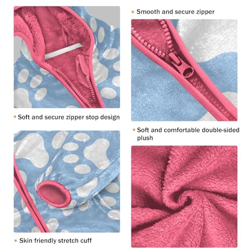 OTVEE Dog Paw Pawprints on Blue Kids Hoodie Jacket Fall Spring Full Zip Warm Outwear Coat3