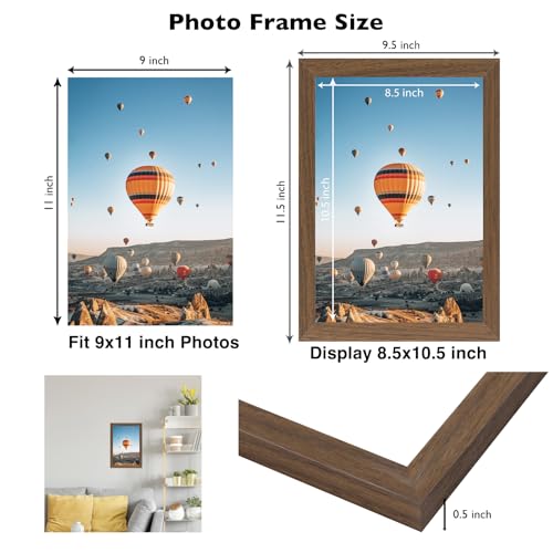 Image of JCJMY 9x11 Picture Frame Brown for Wall Hanging or Tabletop, Wall Mounting Horizontally or Vertically, 9 x 11 Wall Gallery Poster Photo Frame with Shatter Resistant Plexiglass, Brown