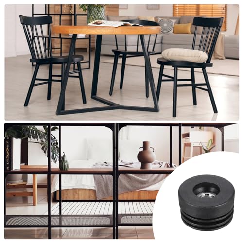 Image of uxcell 6Pcs Inserts for Round Tubes with M10 Thread, for 38mm /1.5 inch OD Round Tube, Round Black Plastic Plug Caster Insert Chair End Caps Furniture Leg Plug