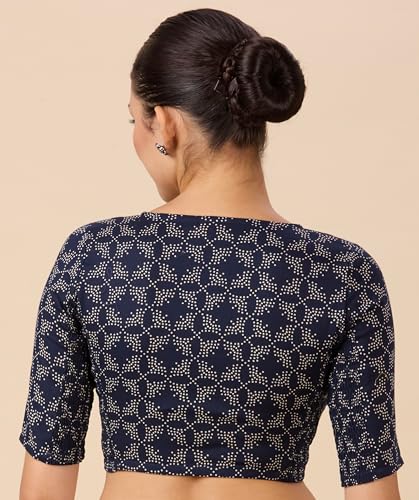 Image of Studio Shringaar Women Cotton Half Sleeve Printed Stretchable(Smocked)Readymade Saree Blouse
