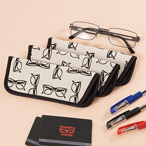 Image of TRIUMPH VISION 3 Pack Reading Glasses Pouch Soft Case Eyeglass Sleeve Slim | Alternative to Bulky Case in bag, Lightweight Lined Padded Protect Optical lens Slip in, Cute Pattern Portable for Daily Use