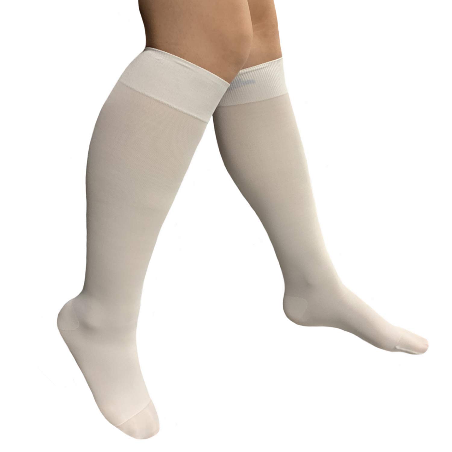 HealthyNees Closed Toe 8-15mmHg Sheer Compression Knee High Nurse Wide Calf Shin - White - S/M
