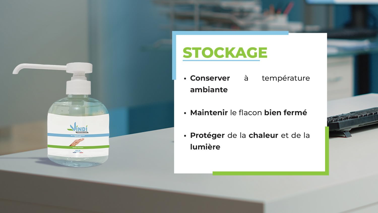 Vindi Désinfectant gel hydroalcoolique - Lot de 5 flacons pompe de 300ml - Fabrication Française - 76% d'alcool - Désinfection des mains - Virucide