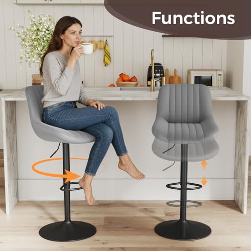Image of Nalupatio Bar Stools Set of 3, Adjustable Modern Swivel Bar Stools with Backs, Counter Height Performance Fabric Island Chairs for Home Kitchen, Dark Grey