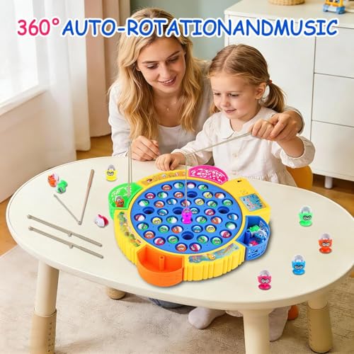 Elektrische Angelspiel,Fische Angeln Spiele Spielzeug,Angelspiel Fische Angeln Spiele Spielzeug mit 45 Fischen und 4 Angelruten,Kinder Lernspielzeug Geschenke für 3+ Jahre Jungen und Mädchen
