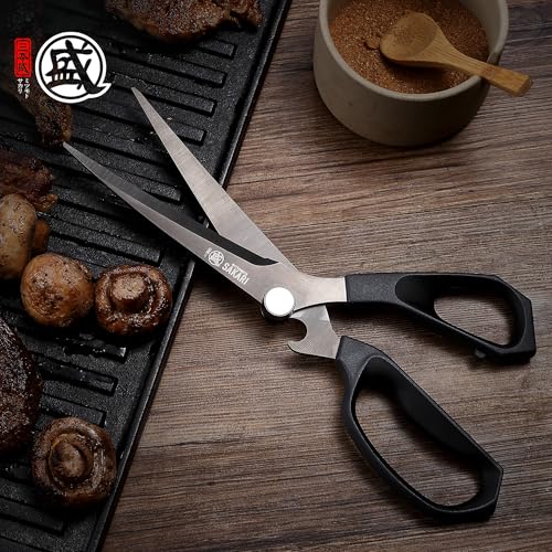 MITSUMOTO SAKARI Japanese Kitchen Scissors, Extended Meat Scissor, Multifunctional Black Cooking Shears (Non-Slip Handle) - Image 2