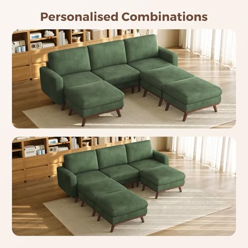 Image of Vesgantti 97 inch Modular Sectional Sofa Green, Sectional Couch with Movable Ottoman, Comfy Corduroy Couch with Spring Cushion, Modular Sofa with Deep Seat for Living Room, Bedroom and Apartment