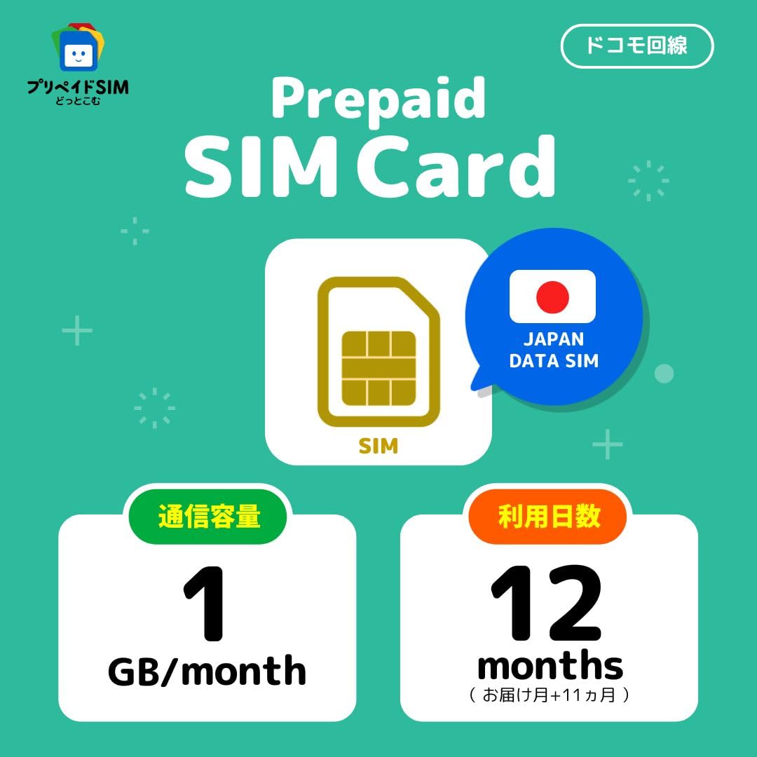 Docomo プリペイドSIM 日本 毎月1GB 12ヶ月 データSIMカード