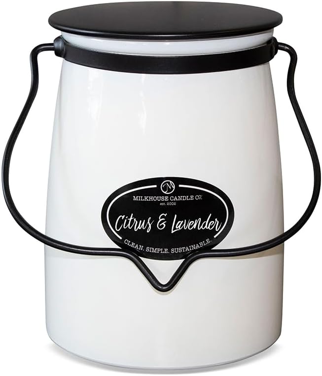 Milkhouse Candle Company Citrus & Lavender Soy Candle - Tart Citrus | Lavender Buds | Soft Herbal Undertones - 22 oz Butter Jar with Lid, 120+ Hour Burn Time, Made in the USA
