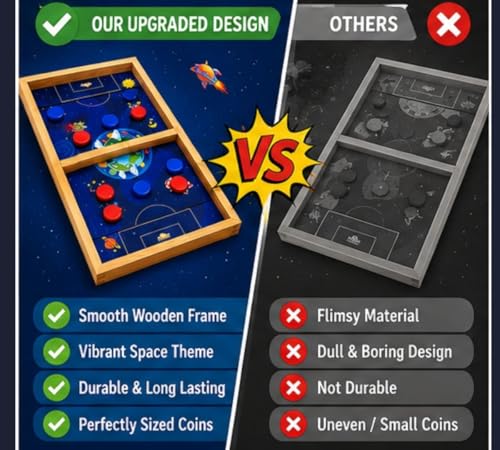 Image of Space String Hockey Game for Kids & Adults | Wooden Fast Sling Puck Board Game with 10 Coins | Indoor Outdoor Family Game | Fun Party Travel Game | Return Gift for Boys Girls